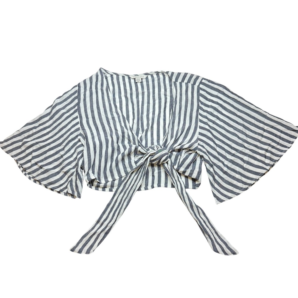 American Eagle Striped Wrap Top Tie Front Blouse Cropped‎ Casual Small Boho Chic